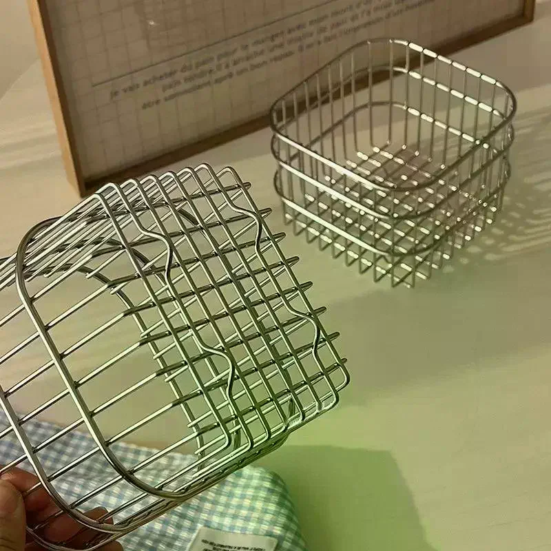 Metal Desktop Storage Basket Box Iron Art Storage Basket Coffee Miscellaneous Items Kitchen Desktop Organizer Makeup Storage Box