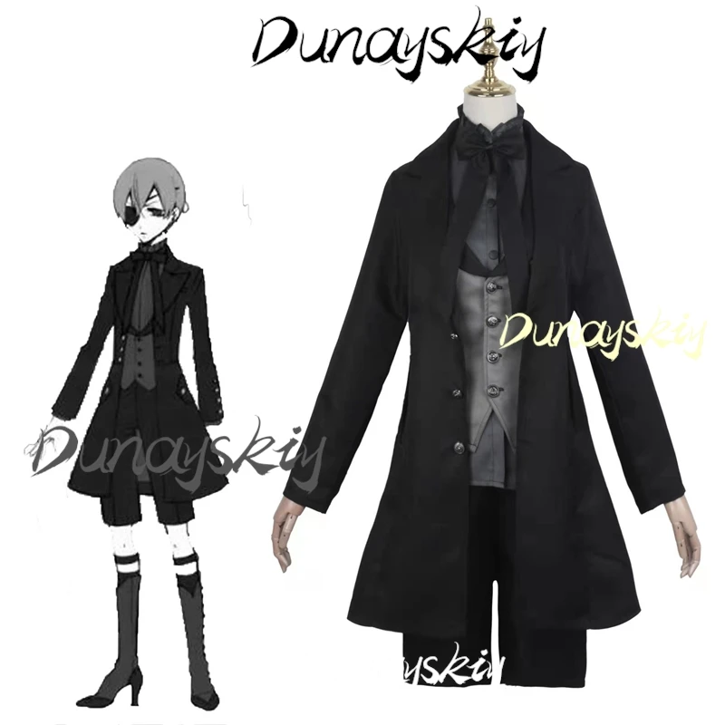 บัตเลอร์สีดํา Ciel Phantomhive คอสเพลย์ชุดวิกผมอะนิเมะปาร์ตี้ฮาโลวีน Devil ชุดวิกผม Eye Mask ชุดที่กําหนดเองชุด