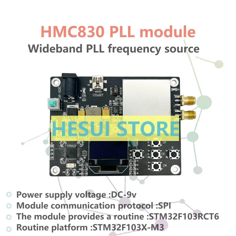 HMC830 PLL module 25M-3G with OLED on-board MCU RF signal source serial port