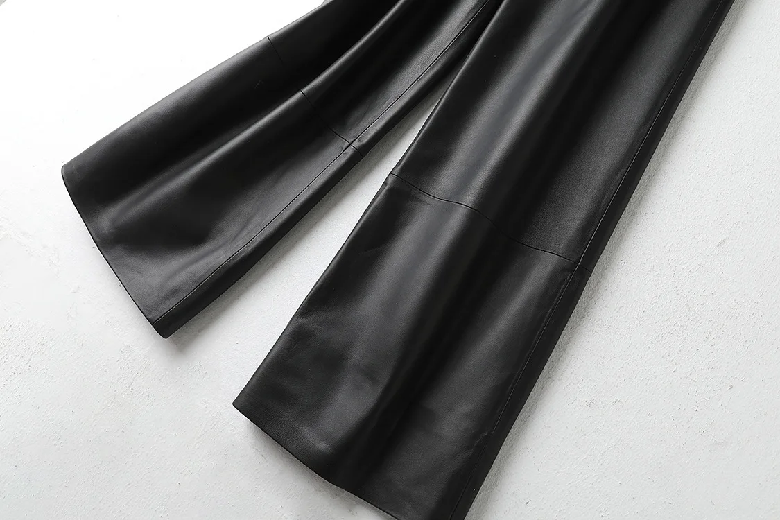 시크한 여성용 가죽 바지 여성용 스트레이트 파이프라인 슈트 키 큰 바지 110cm 롱 레그 슬림 폴디드 팬츠 하라주쿠