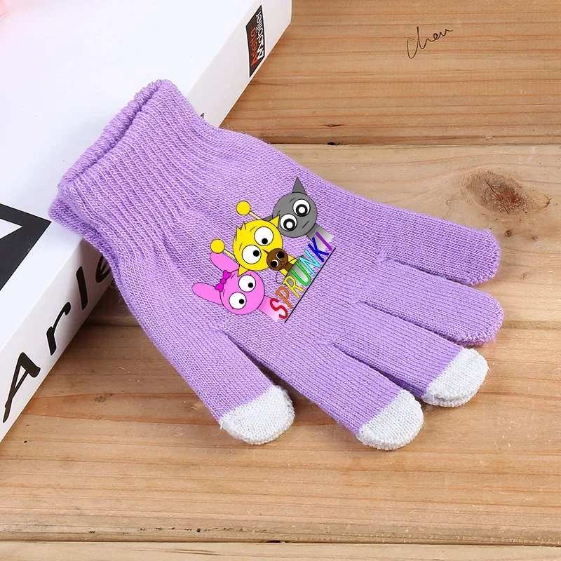 Sprunki Children Gloves Boys Girls Cartoon Screen Knitted Gloved Winter Warm Anime Fashion Accessories Kids Birthday Cute Gifts