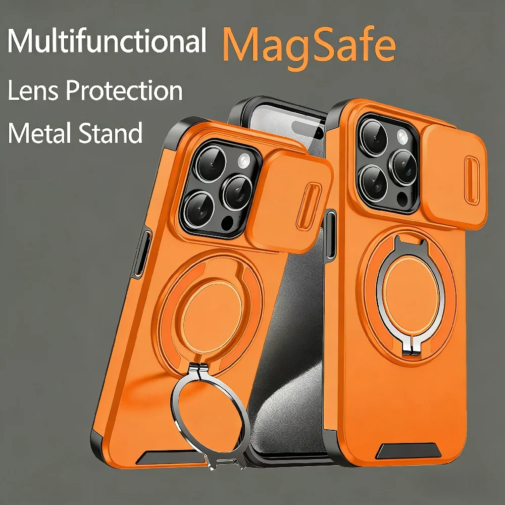 

Car Magnetic Holder Case with 360° Rotatable Metal Ring For iPhone 16 15 14 13 12 11 Pro Max , Hybrid Shockproof Bumper Cover