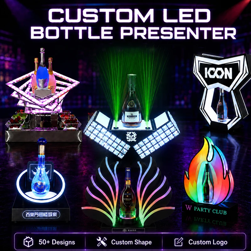 Personalized RGB Acrylic Bottle Service Tray LED Bottle Presenter for Nightclub  Private Label