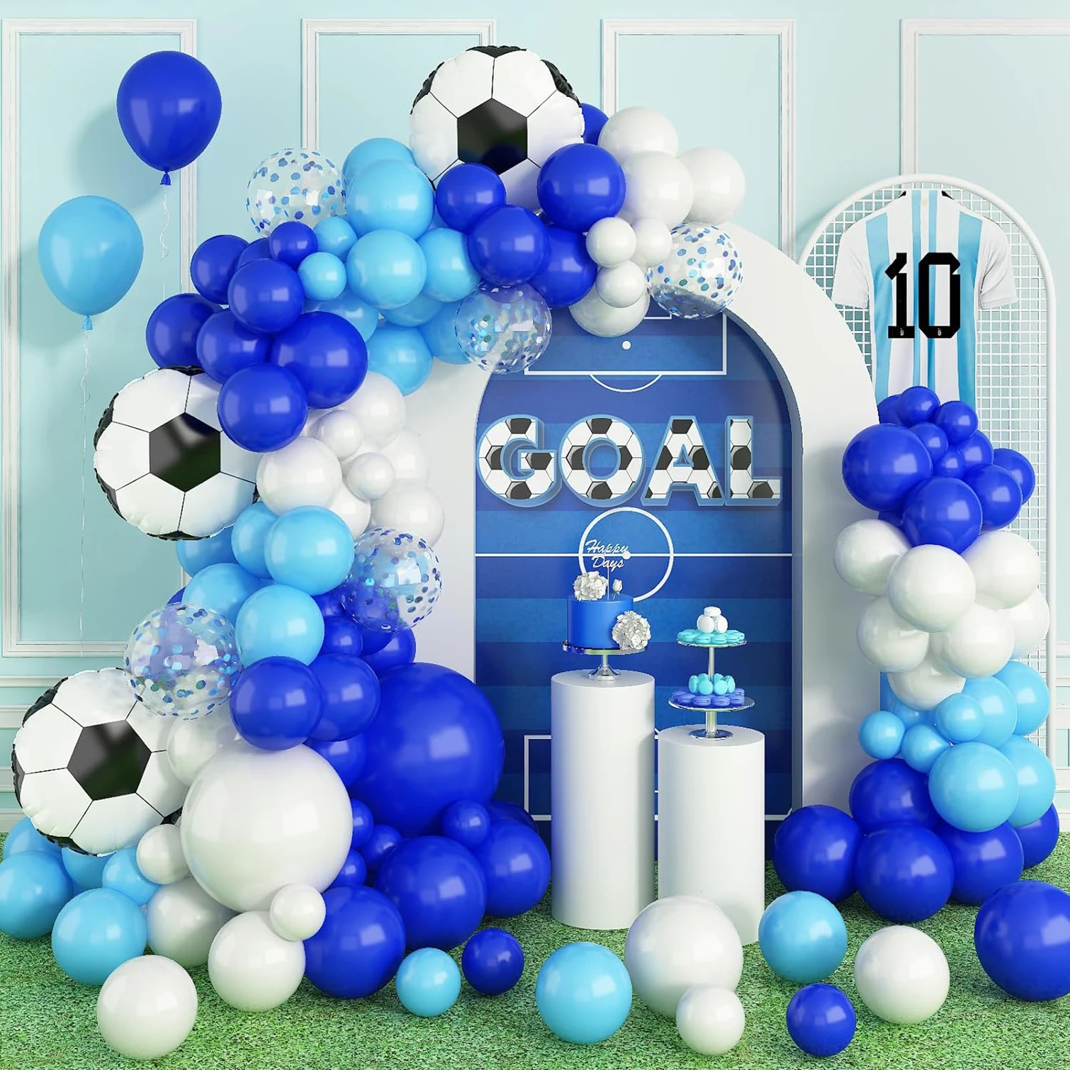 103 piece football balloon arch set, blue boy football themed party birthday anniversary graduation ceremony