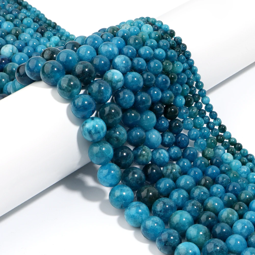 1 Strang 4 6 8 10 12 mm natürliche blaue Apatit-Steinperlen, runde lose Perlen für Schmuckherstellung, DIY-Halskette, Armband, Zubehör