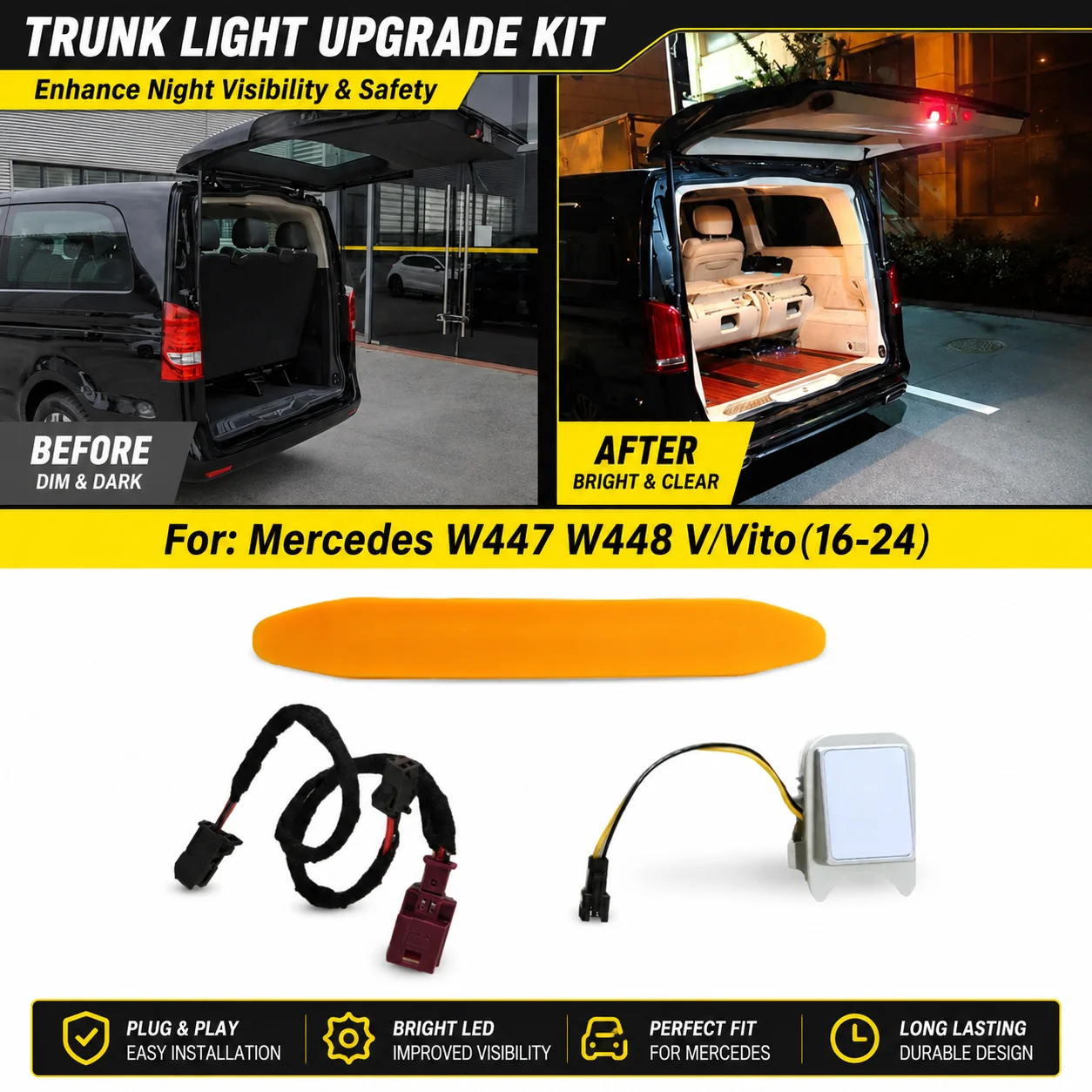 LED Trunk Light Upgrade Kit for Mercedes Benz V Class Vito W447 W448 2016-2024 Boot Cargo Compartment Lamp OEM Plug and Play