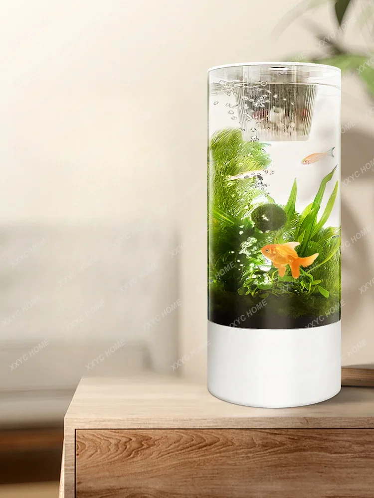 Acrylic Vertical Cylindrical Transparent Fish Tank Installation-Free Change Water up and down Filter Desktop Energy-Saving Small