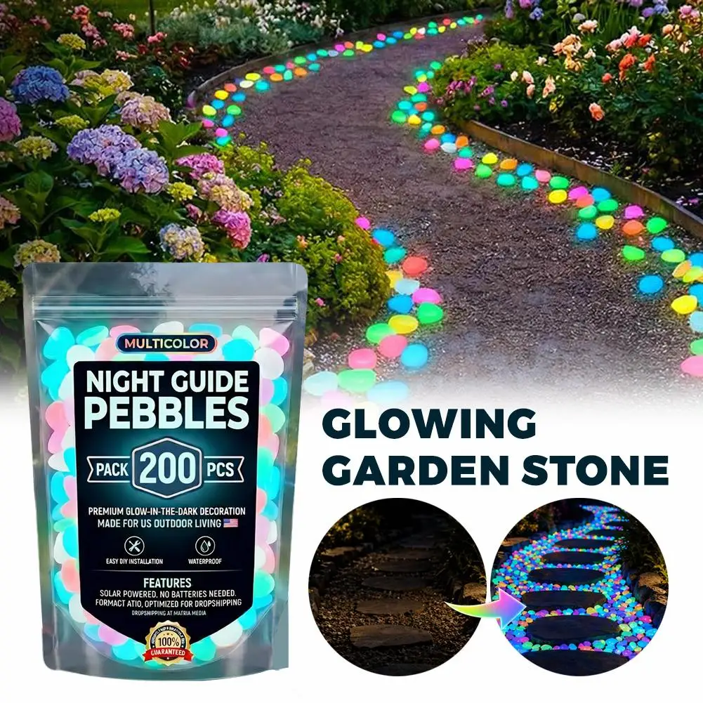 New 400Pcs Glowing Garden Stones Colorful Glow-in-the-Dark Pebbles for Outdoor Garden Night Luminous Stone for Landscaping Decor