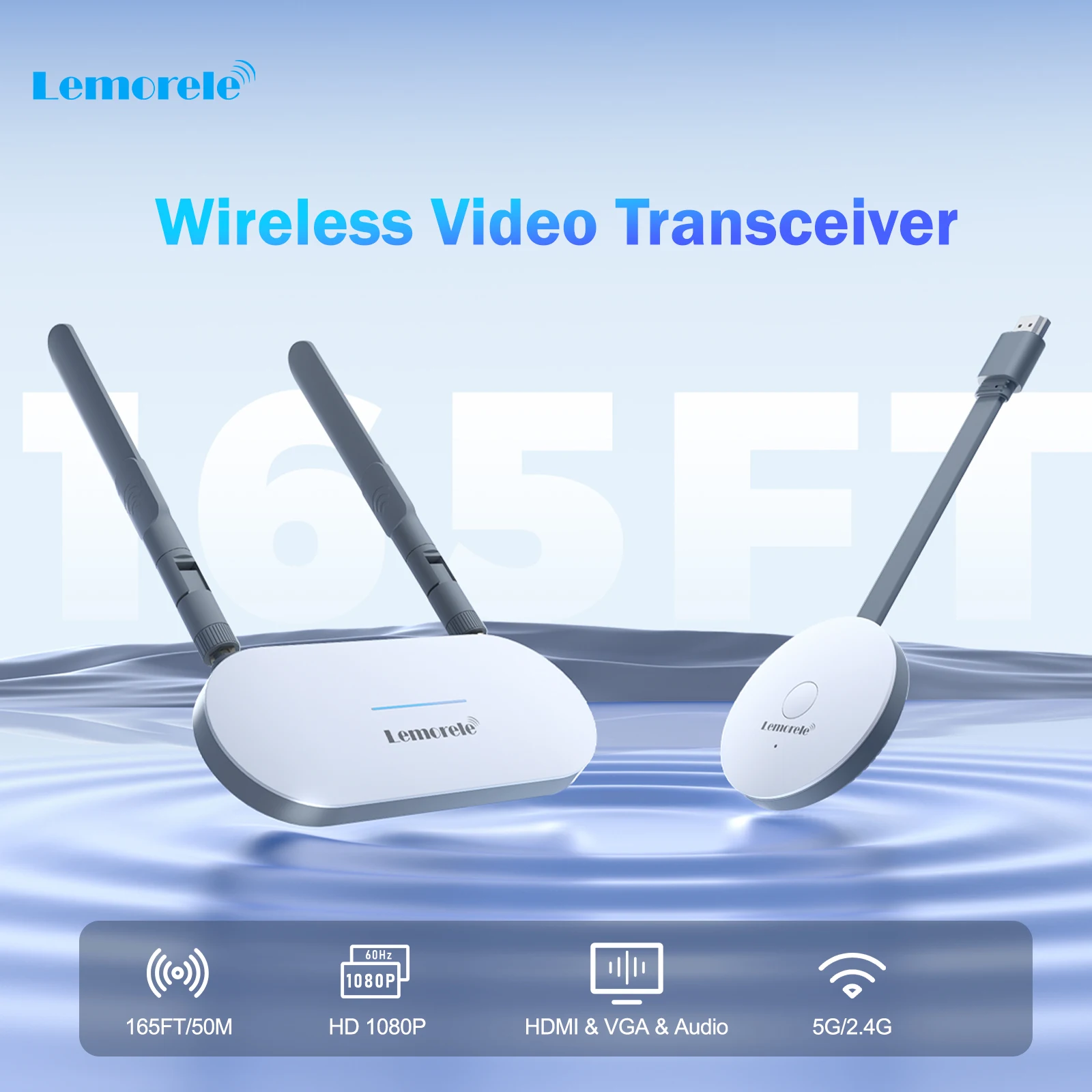 Lemorele Bezprzewodowy nadajnik wideo HDMI i przedłużacz odbiornika HDMI/VGA Adapter wyświetlacza Dongle do monitora TV Przełącznik projektora PC
