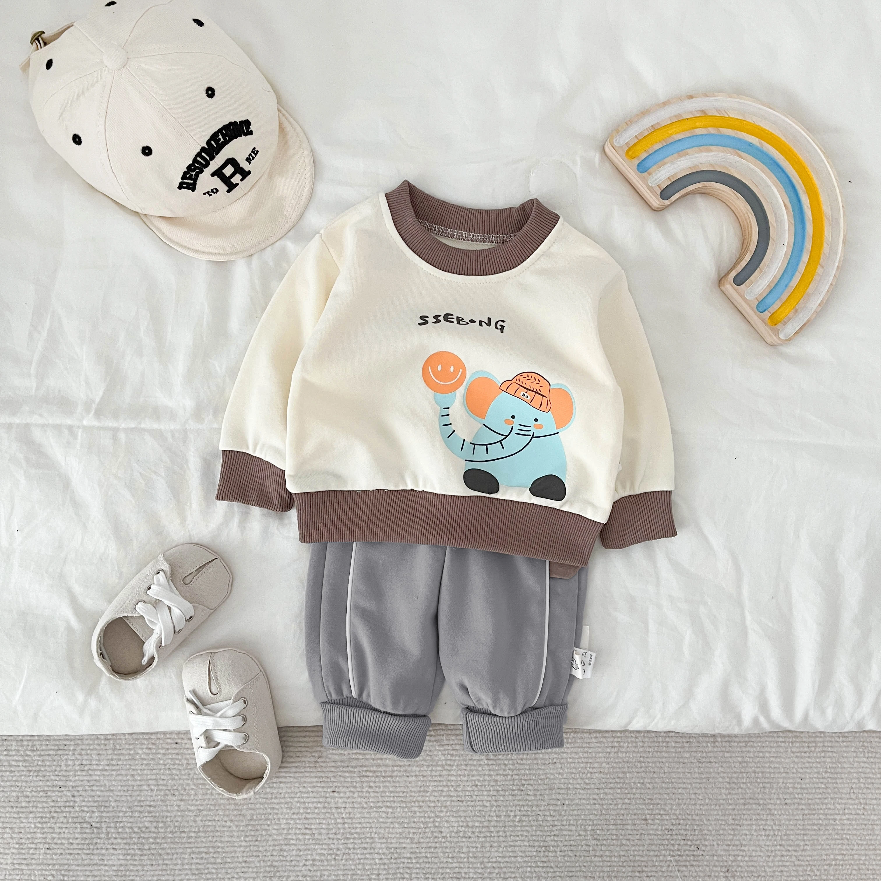 Spring And Autumn Newborn Baby Girls And Boys Two Piece Set Long-sleeved Cute Printing O-neck Cotton Korean Fashion Soft Casual