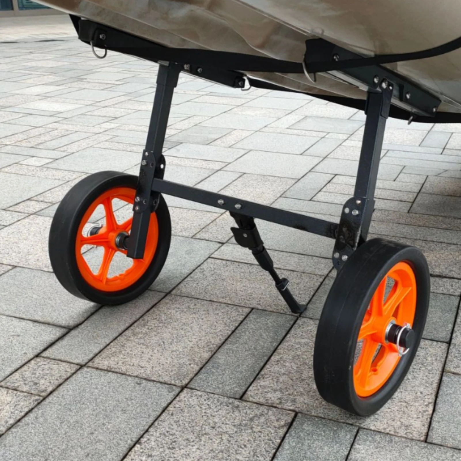 metal-kayak-cart-tied-straps-folding-kayak-trolley-boat-dolly-black-and-orange-for-outdoor
