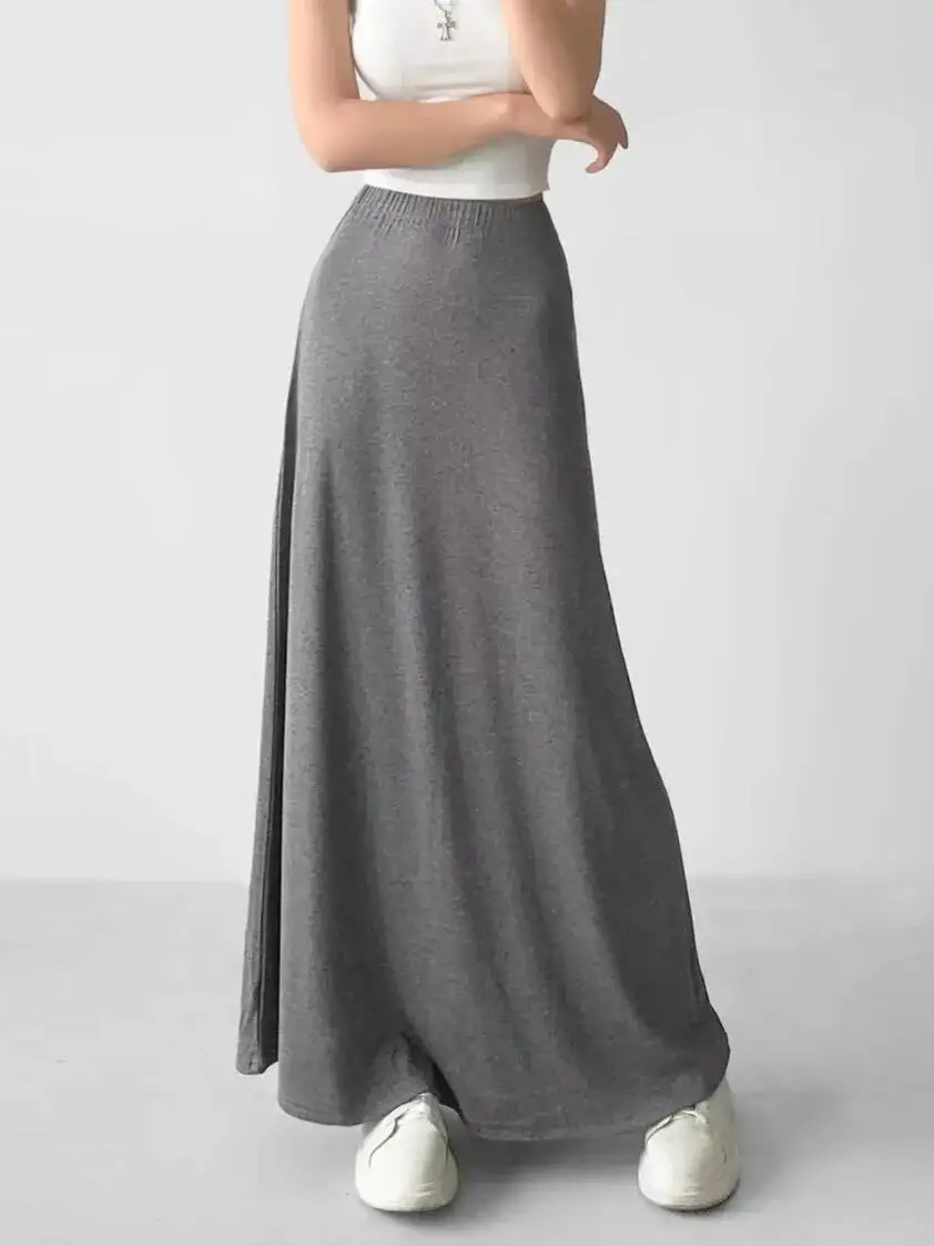 Women's Summer 2026 New Grey Half Length Skirt Elastic High Waist Mid Length Style Slim A-line Long Skirt Fashion Versatile 4ZP9