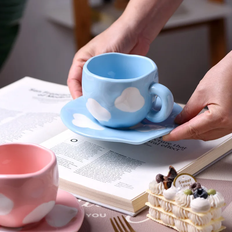 

Saucers Hand-held Clouds Ceramic Cups and Dessert Plates Irregular Mugs Milk Mugs Kitchen Tableware Gifts Clouds Coffee Cups