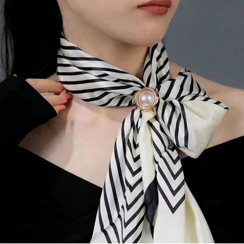 4 Pcs Elegant Golden Faux Pearl Scarf Clip Set - Multifunctional Metal Corner Knot and Ring Clip, for Safe,able Scarf Fixing view 3
