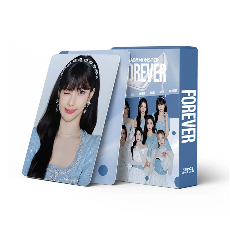 Imagem -05 - Kpop Bebê Monster-álbum Conjunto de Cartões Postais Suporte Cartão Foto Cartão Foto Único Ventilador Presente Colecionável Ahyeon Haram Rora 55 Pcs Conjunto