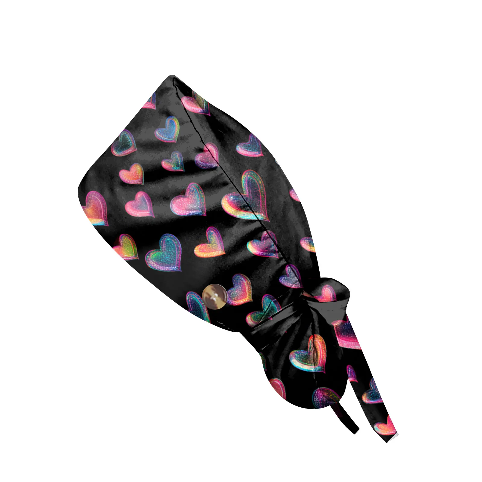 หมวกกันฝุ่นสำหรับผ่าตัดแบบมีกระดุม ลายหัวใจทันสมัย หมวกทำงานลำลองสำหรับผู้หญิง หมวกรวบผมแบบปรับได้ หมวกพยาบาล