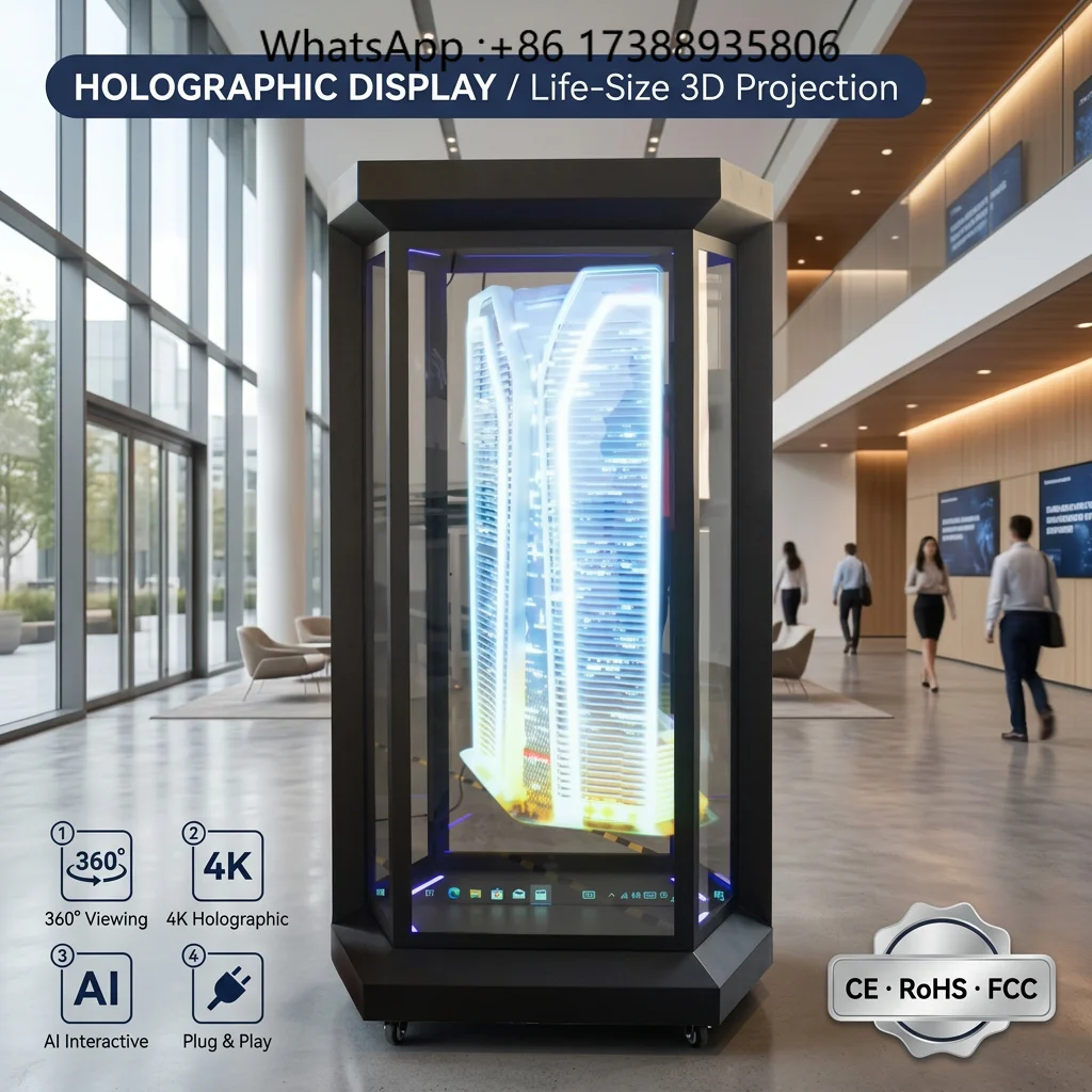 Smart Life-Size 3D Square Holotube Ai Interactive Transparent Showcase Cabin 4k Digital Ad Totem Player Kiosk for Company Event