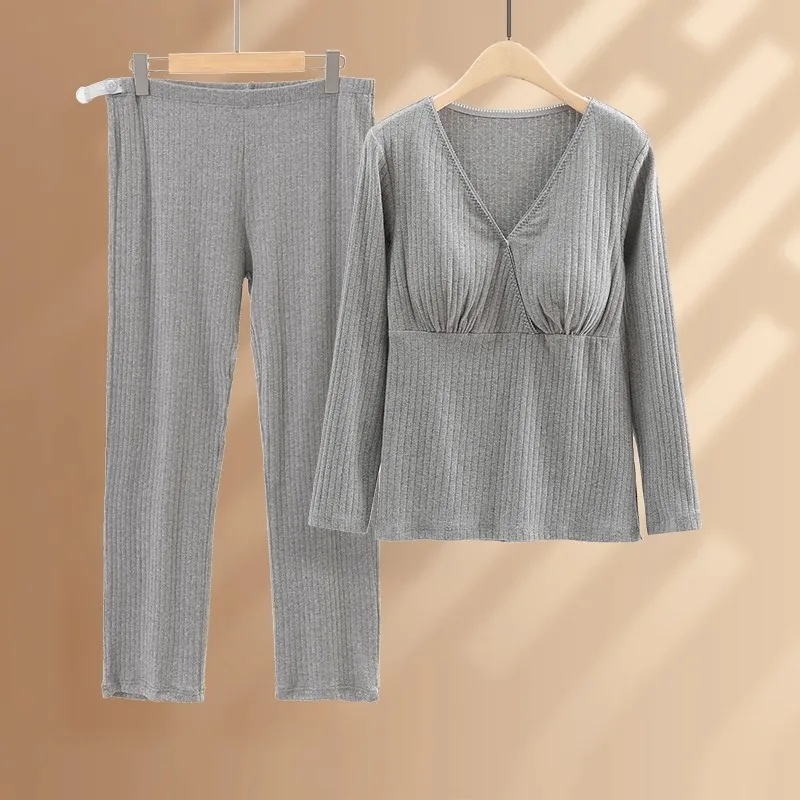 جديد القطن الخالص مع كوب الصدر بيجامة الأمومة للأمهات المرضعات ملابس حريمي الحوامل تغذية ملابس النوم ملابس خاصة