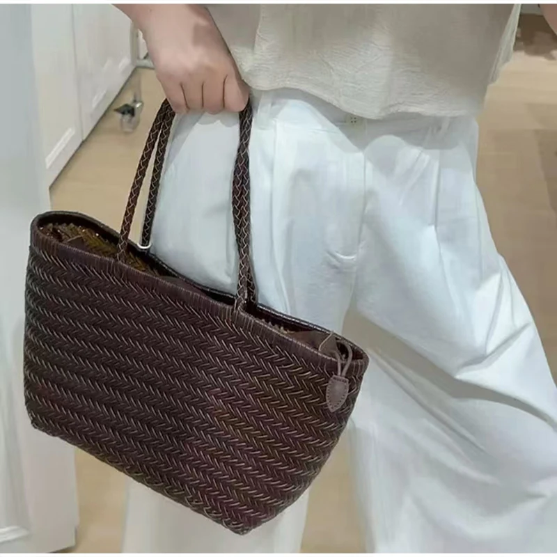 Luxuriöse Handtasche mit Obergriff, Französischer Stil Echtes Leder Patchwork Große Einkaufstasche, Damen Retro Casual Schultertasche – Detail 14