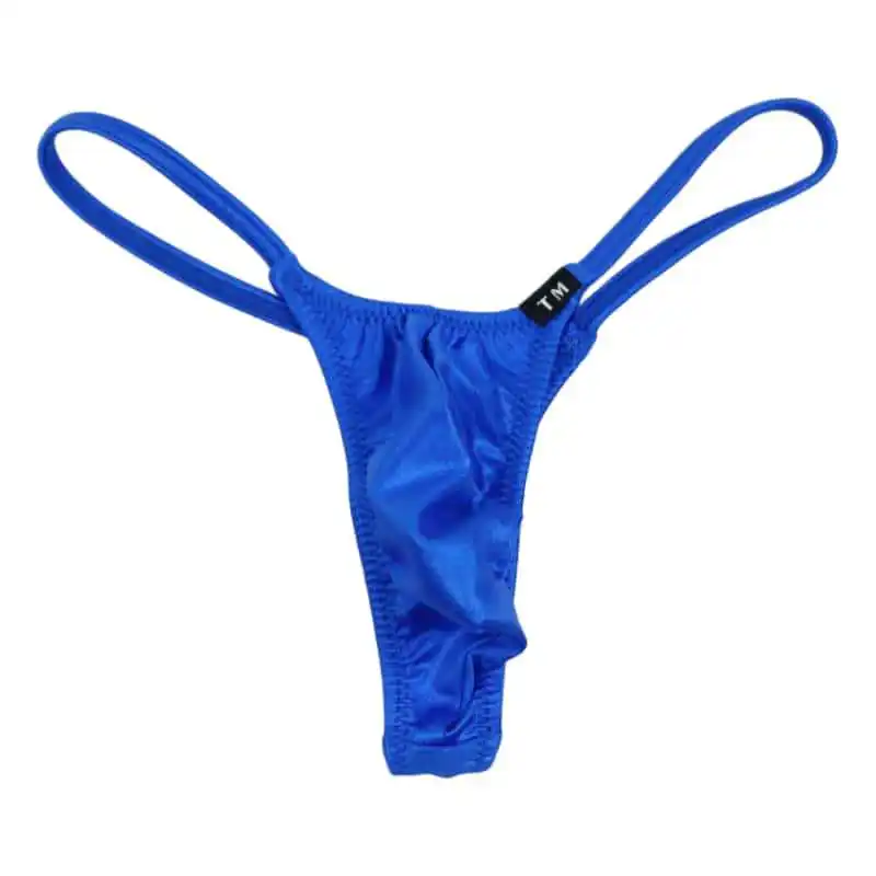 Men Glossy Silky T-back Thong Low Rise Ultra Thin Double Strap 3D U Convex Pouch Sexy Erotic Male G-string Underwear