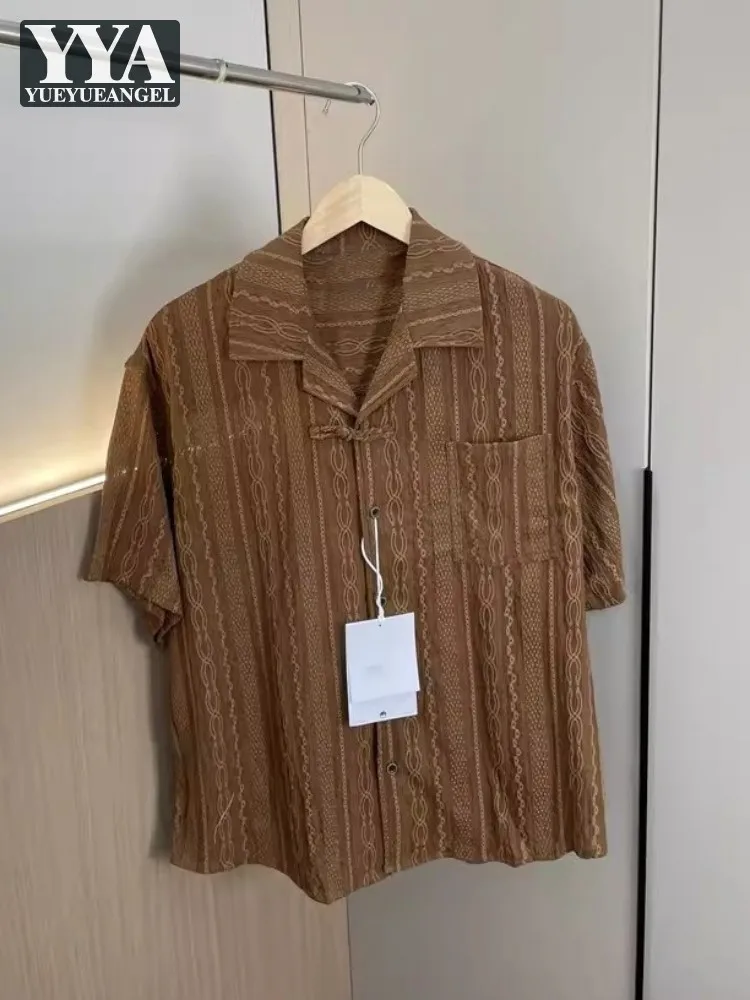 Mens New Summer Short Sleeve Shirt Chinese Style Vintage Single Breasted Casual Tops High Street Loose Fit Hawaii Shirts Male