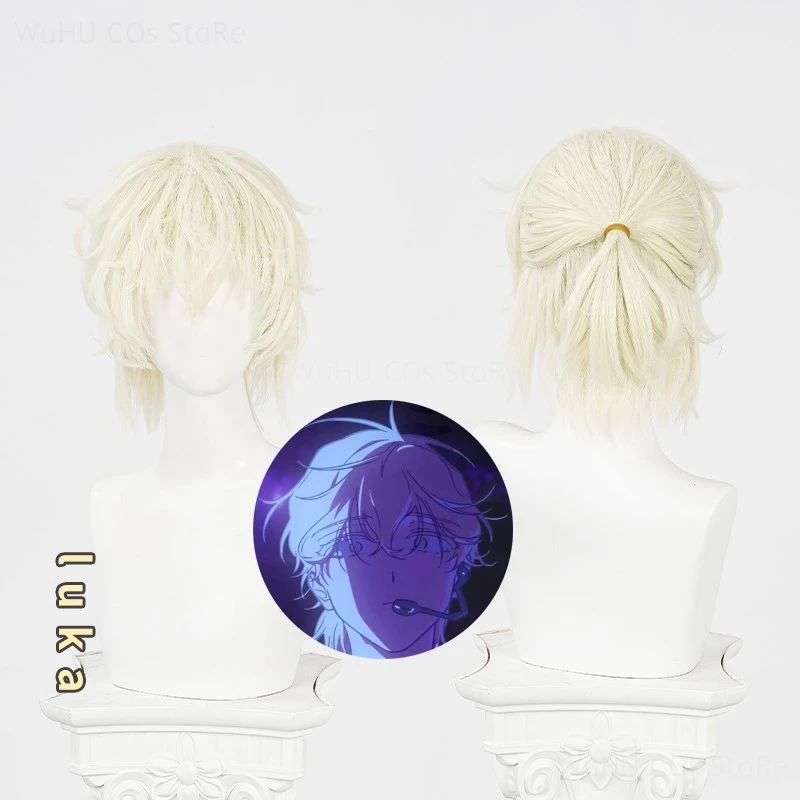 Luka R7 Short Hair Anime Luka Cos Alien Stage R7 Cosplay Wig Halloween Party Role Play Outfit For Men Golden Wig Tie Up Cosplay