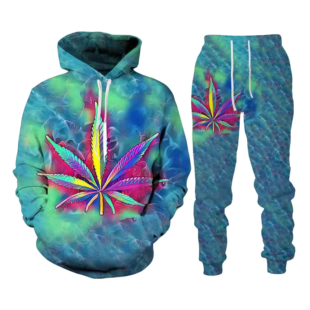 Ropa deportiva con estampado 3d para hombre, chaqueta de tres colores con estampado de hoja de arce, gorro de noche Original, pantalones con