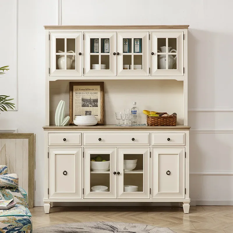 American high-end pure solid wood wine cabinet, simple light luxury tea multi-functional storage double-layer cabinet