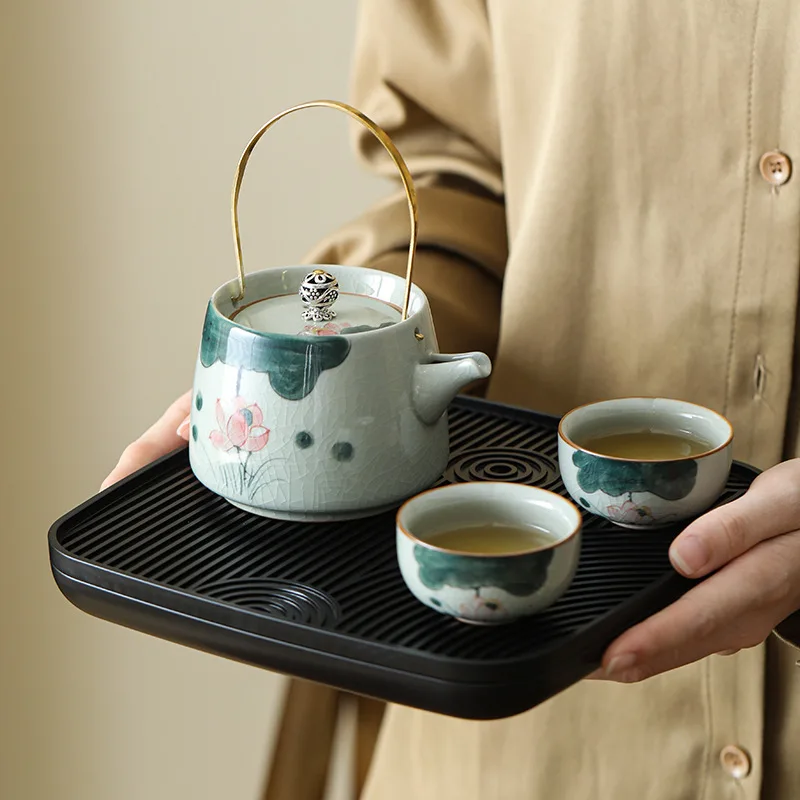 Hand-painted Ge Kiln Portable Travel Tea Set Outdoor Tea Drinking and Brewing Corporate Event Gift for Clients Souvenir