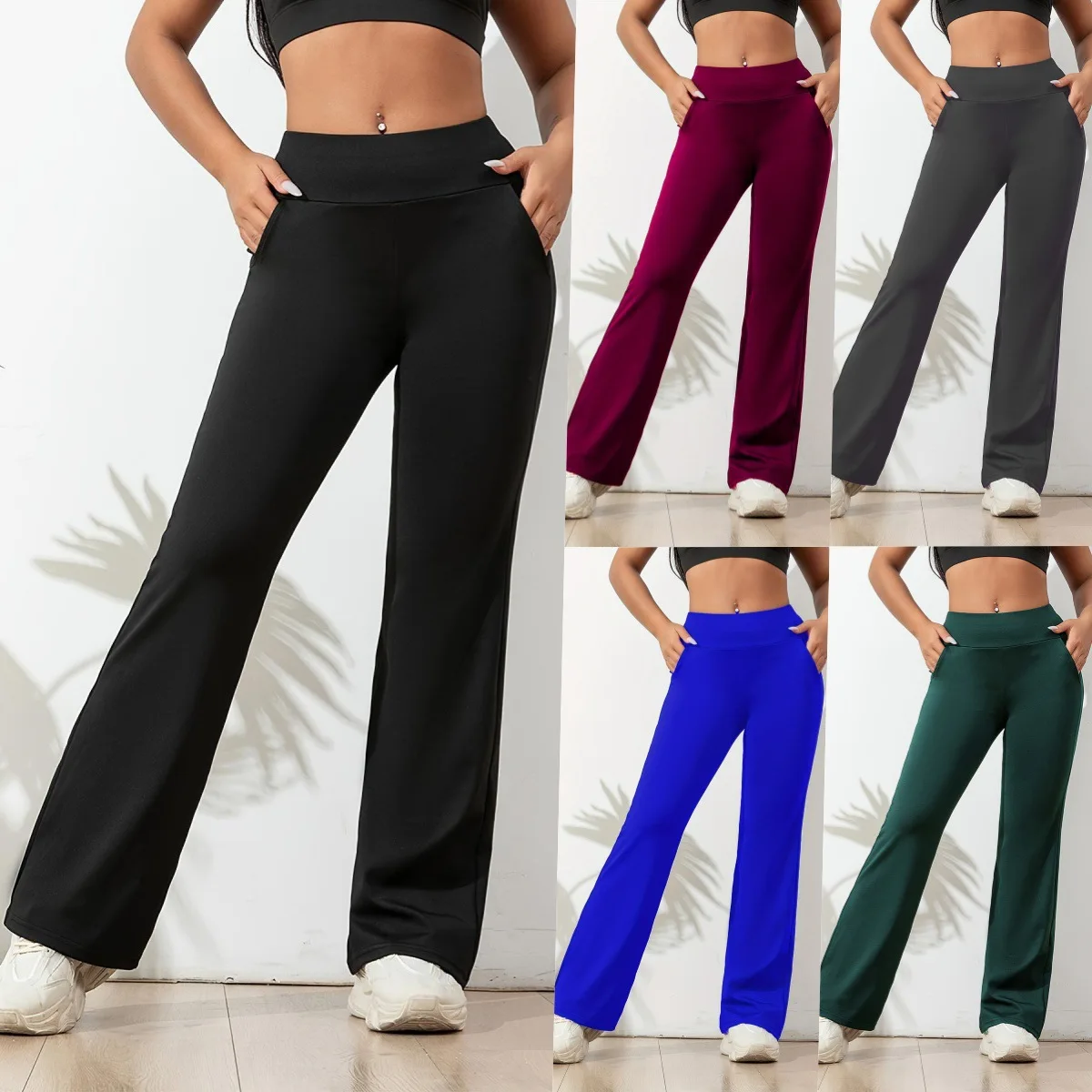 Women's Sports Yoga Running Fitness Solid Color Straight Leg Pants Casual Comfortable Versatile Slim Fit Daily Workout Trousers