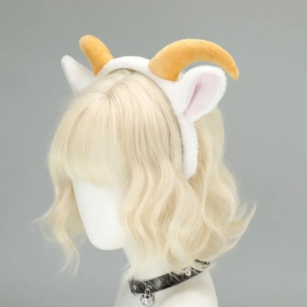 Furry Cute Sheep Horn Hair Band Soft Sweet Goat Ears Headband Creative Plush Lamb Cosplay Tail Lolita Accessories