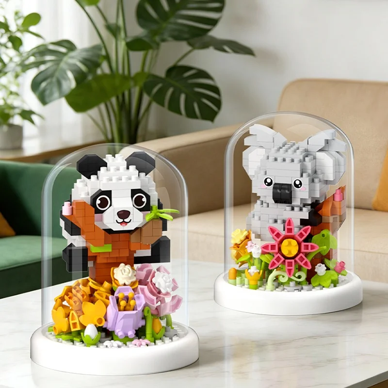 16 Types 3D Building Blocks Set Trendy Cool Assembly Game Decorative Collection with Transparent Dust Cover for Adults