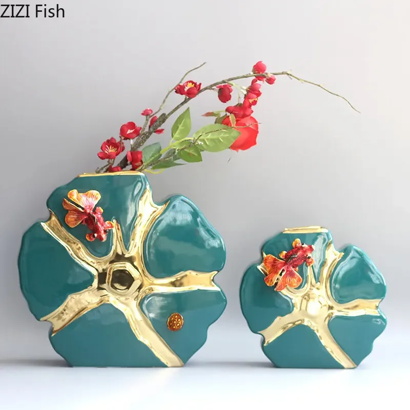 

Carp Lotus Leaf Ceramic Vase Desk Decoration Artificial Flowers Decorative Flower Arrangement Gold-plated Lotus Leaf Vases