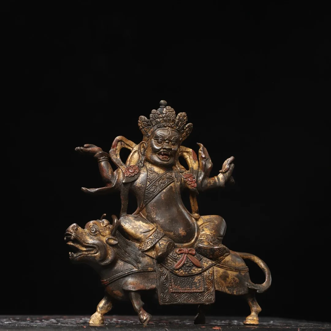 Old copper Qing Dyansty copper God of Wealth Buddha Statue, Free shipping