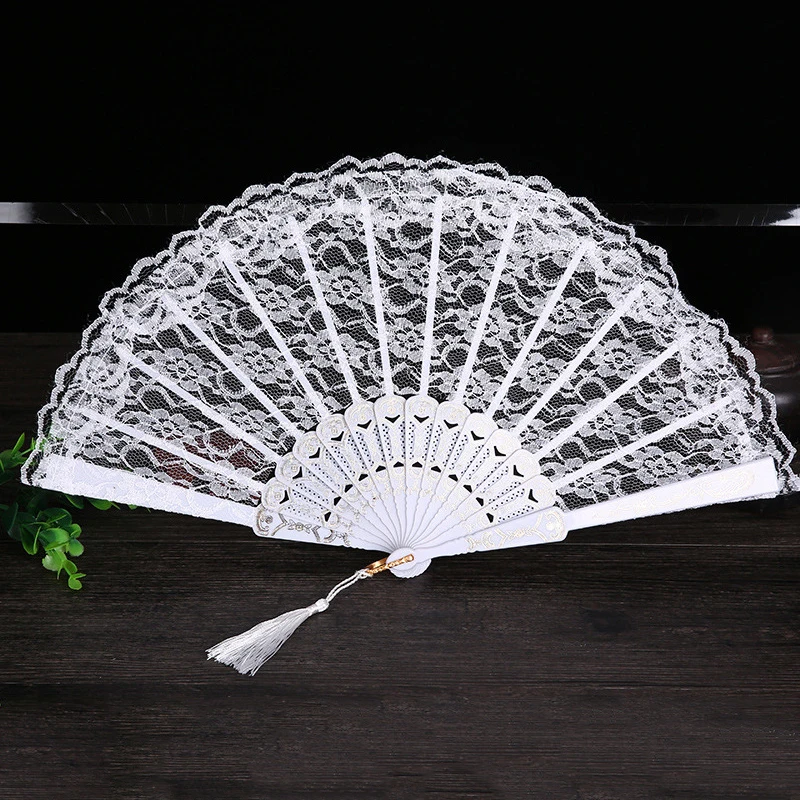 Wedding Flower Lace Hand Fan with Tassel Folding Pocket Fan Home Ornament Party Favor Fancy Dress Decor Lolita Cosplay Suplies