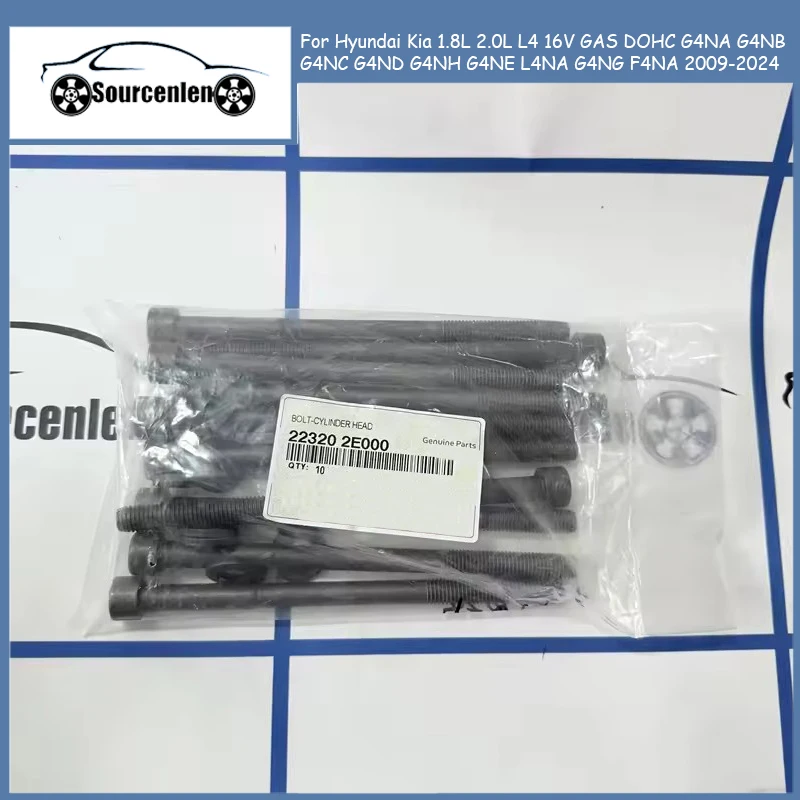 10Pc Engine Cylinder Head Bolts For Hyundai Kia 1.8L 2.0L L4 16V GAS DOHC G4NA G4NB G4NC G4ND G4NH G4NE L4NA G4NG F4NA 2009-2024