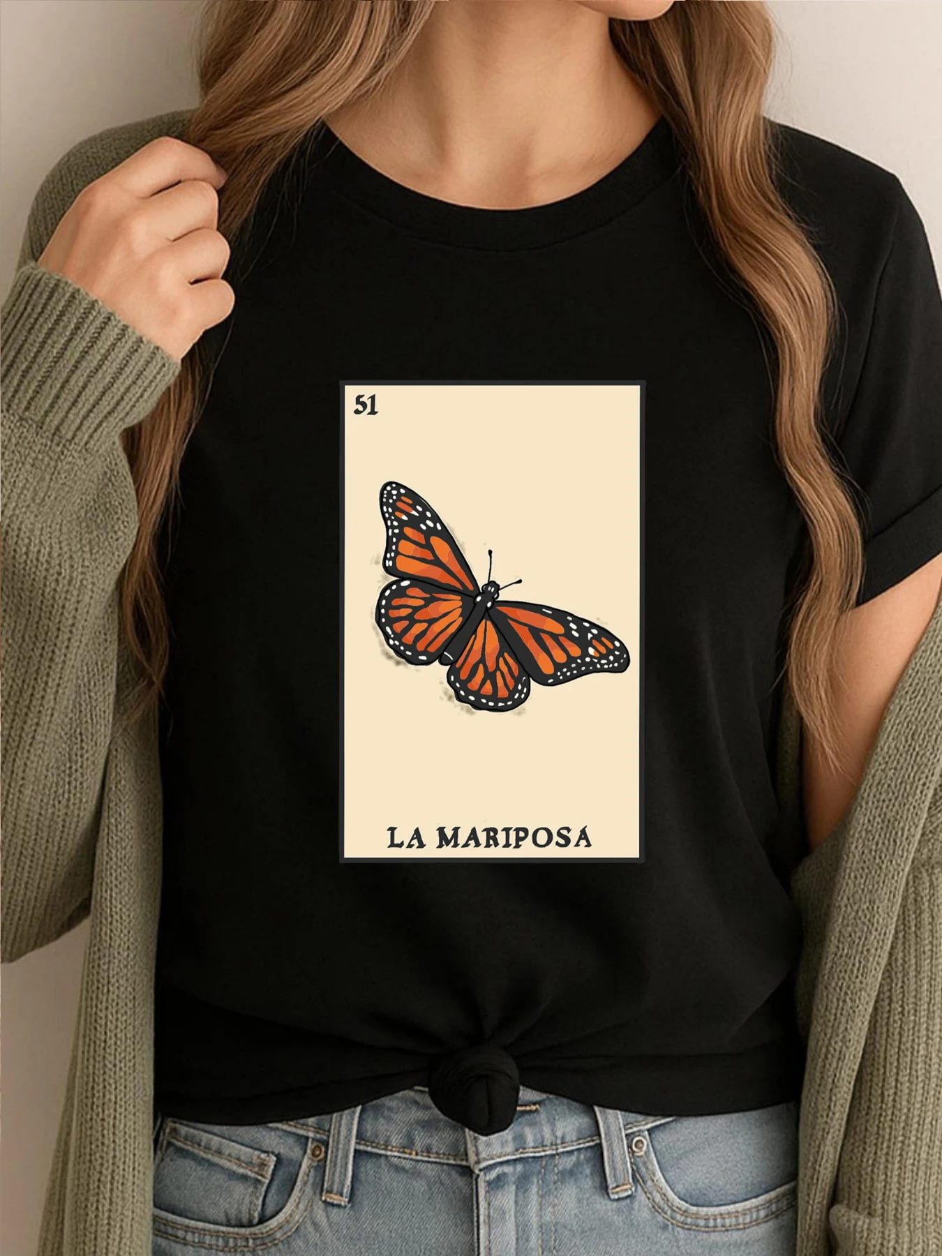 

Loteria Butterfly Mariposa Card Plus Size Men Clothing Graphic T-Shirt Mens Classic Printed T-shirt Vintage Style
