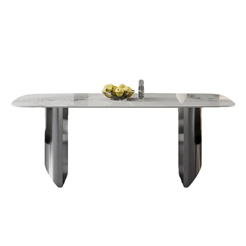 Natural luxury stone marble dining table and chair combination light luxury high-end villa rectangular