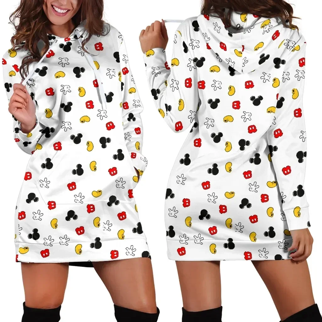 2024 Disney Mickey Mouse Hoodie Dress Sweater Fashion Dress Sweatshirt Dress 3d Allover Printed Y2K Hoodie Dress for Women