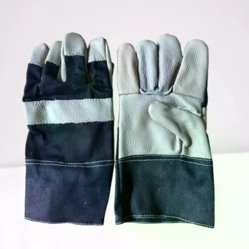 Welding Gloves Heat Resistant Cowhide Palm Flame Retardant Denim Back for Heavy Duty Metal Welding Repair Work