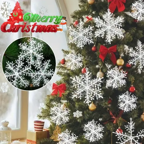 Snowflake Ornaments Christmas Tree Decorations Plastic Hanging Snow Flakes for Indoor Winter Christmas Tree Home Decor Supplies
