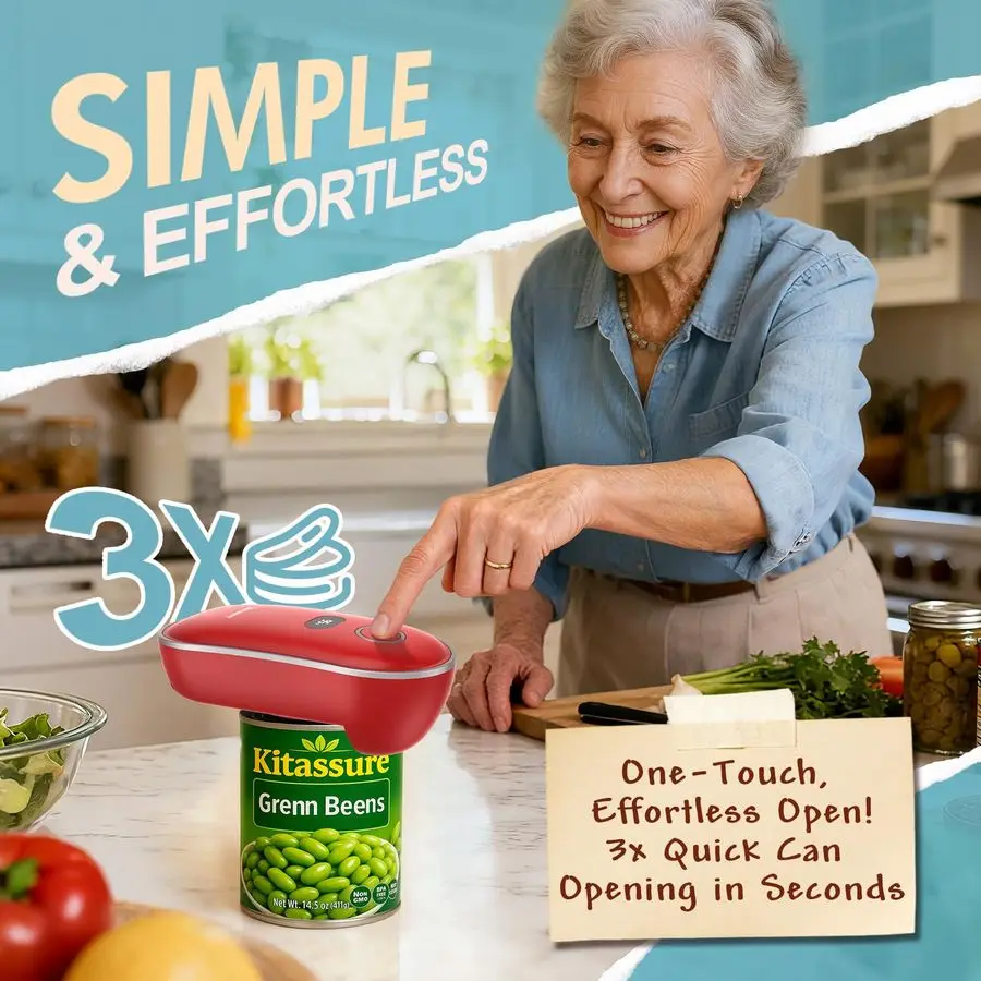 OneTouch Rechargeable Electric Can Opener Easy Flex Side Cut All Can Sizes with LED Display and Smooth Edge Safety for Arthritis