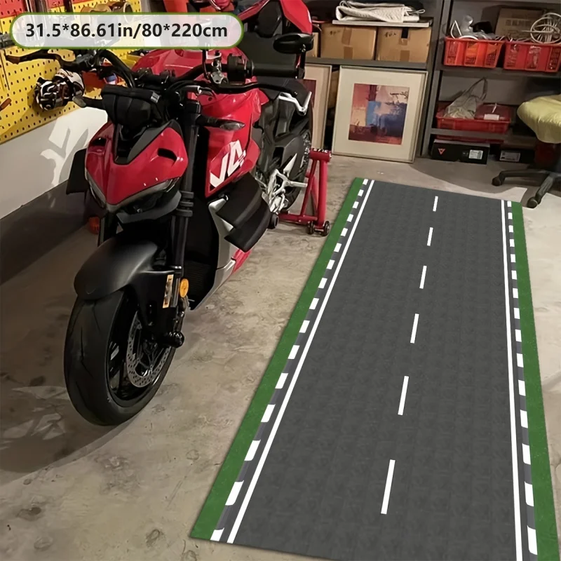 VIKAMA Road Track Minimalist Pattern, Racing Motorcycle Bicycle Mat, Racing Motorcycle Bicycle Display Mat, Corridor, Aisle