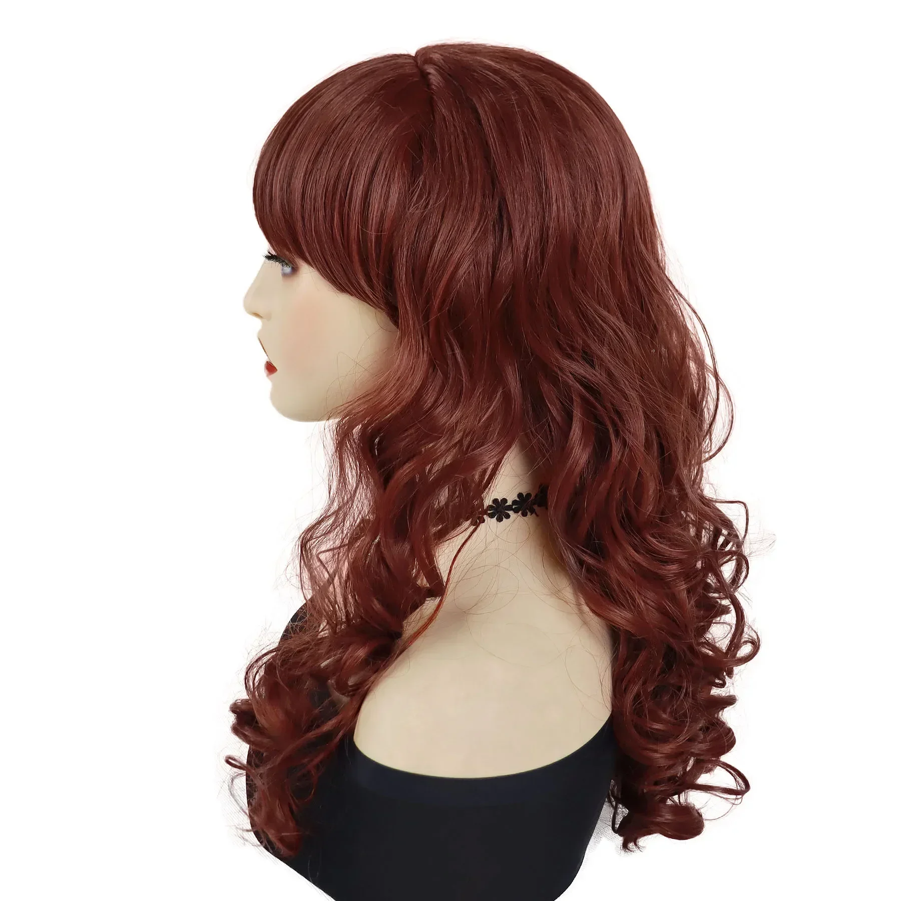 Auburn Wigs for Women Synthetic Hair Long Curly Wig with Bang Body Wave Wigs Auburn Red Loose Curls Soft XG’s Concert in Chicago