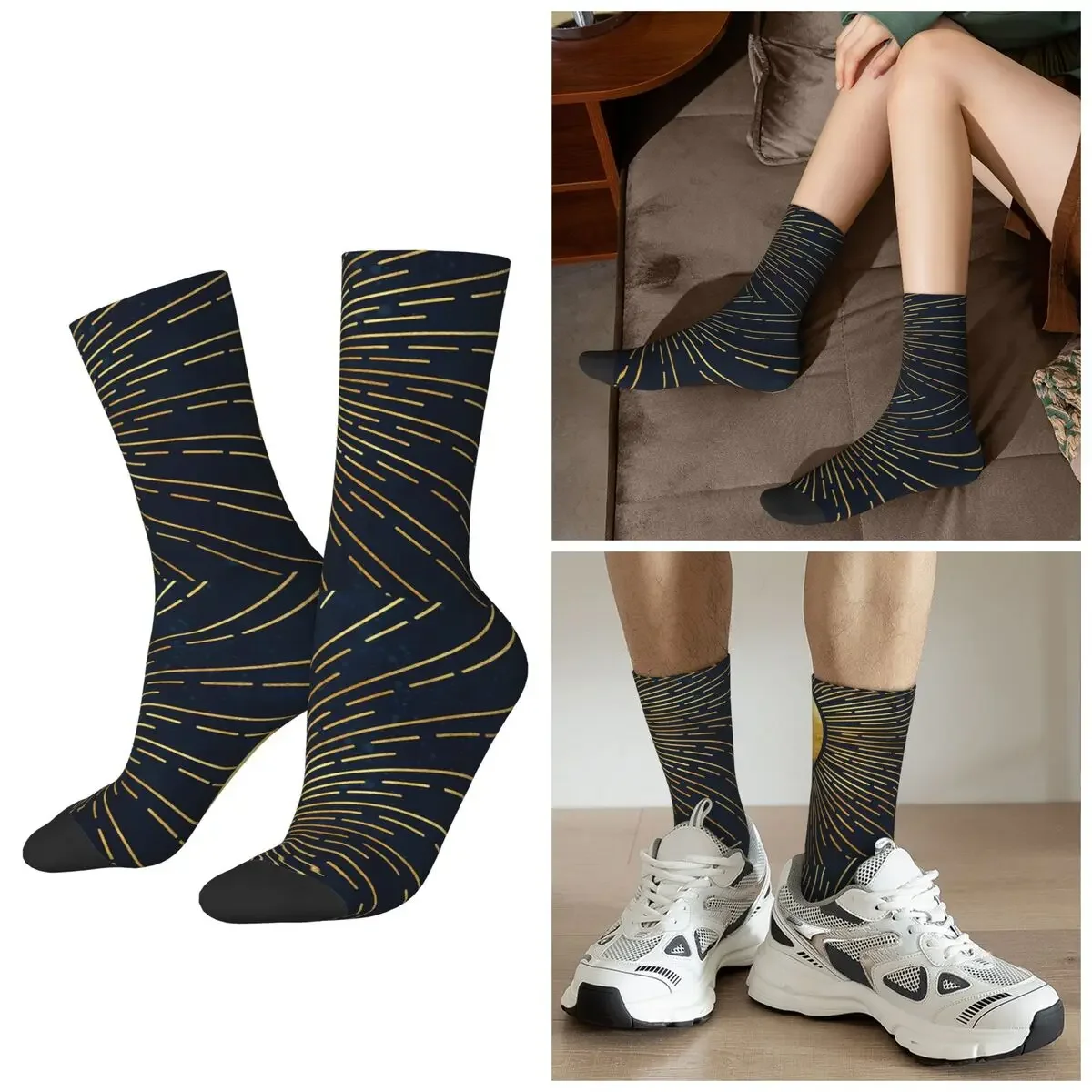

All Seasons Blue And Gold Socks Harajuku Crew Socks Sweat Absorbing Stockings for Men Women Valentine's Day Gifts