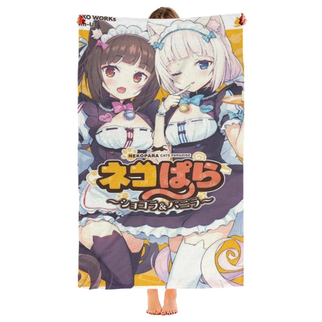 

Anime Nekoparas Kawaii Cute Beach Towel Poncho Bathing Towels Cover-ups Quick Dry Sand Free Yoga Spa Gym Pool