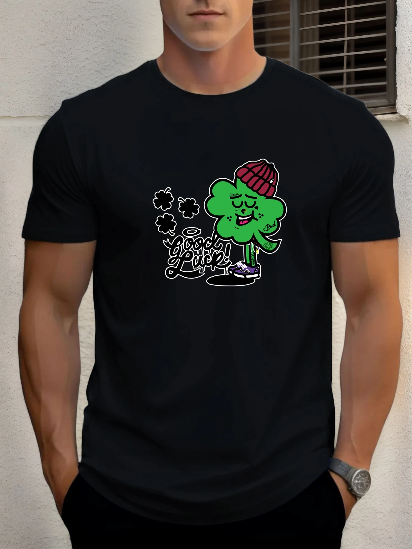 

T Shirts For Men Clover 100% Cotton Graphic Printing Summer Round Neck T-Shirt Casual Breathable Street Style Daily Top