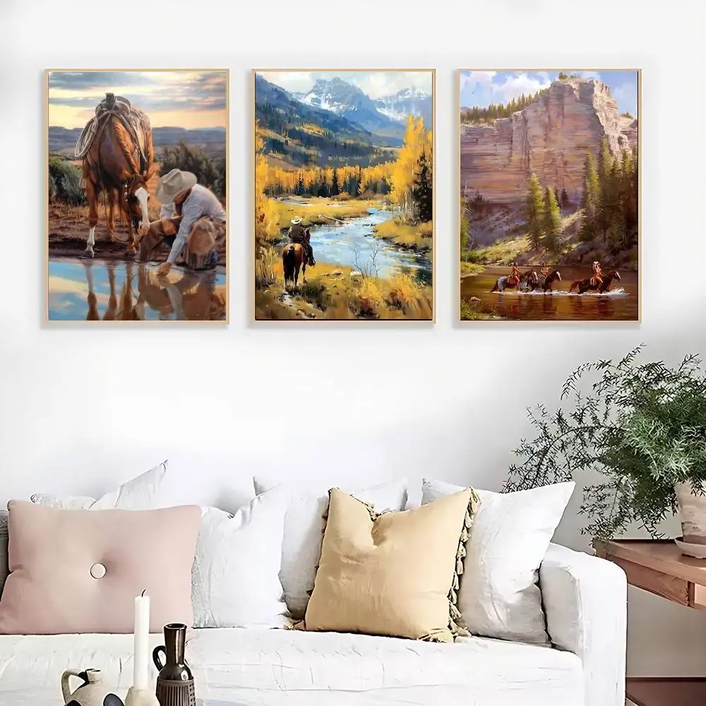 Cowboy Crossing The River Poster HD Quality Wall Art Retro Posters For Home Room Wall Decor Kawaii Room Decor