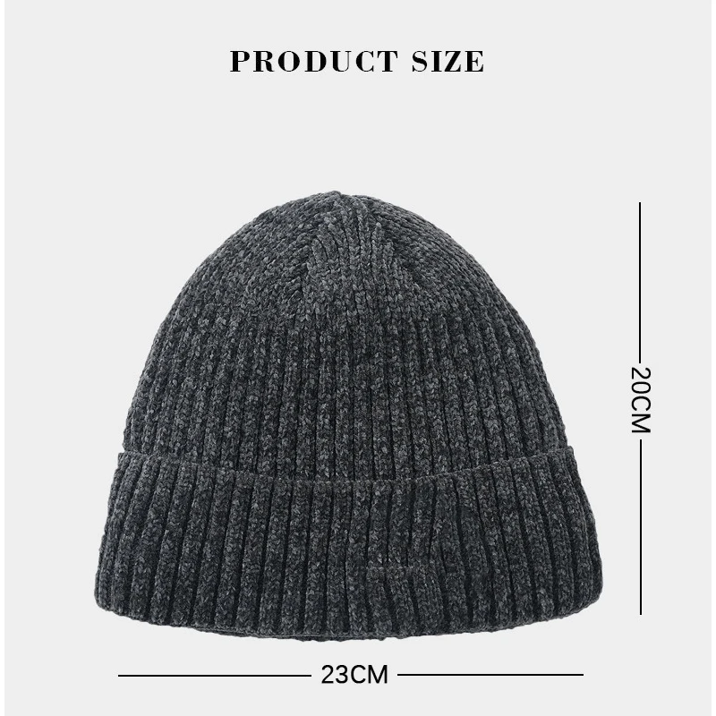 Winter Beanies Men Knitted Plush Thick Warm Stocking Hats Women Brimless Hedging Cap Solid Color Skull Cap Cuffed Plain Hat