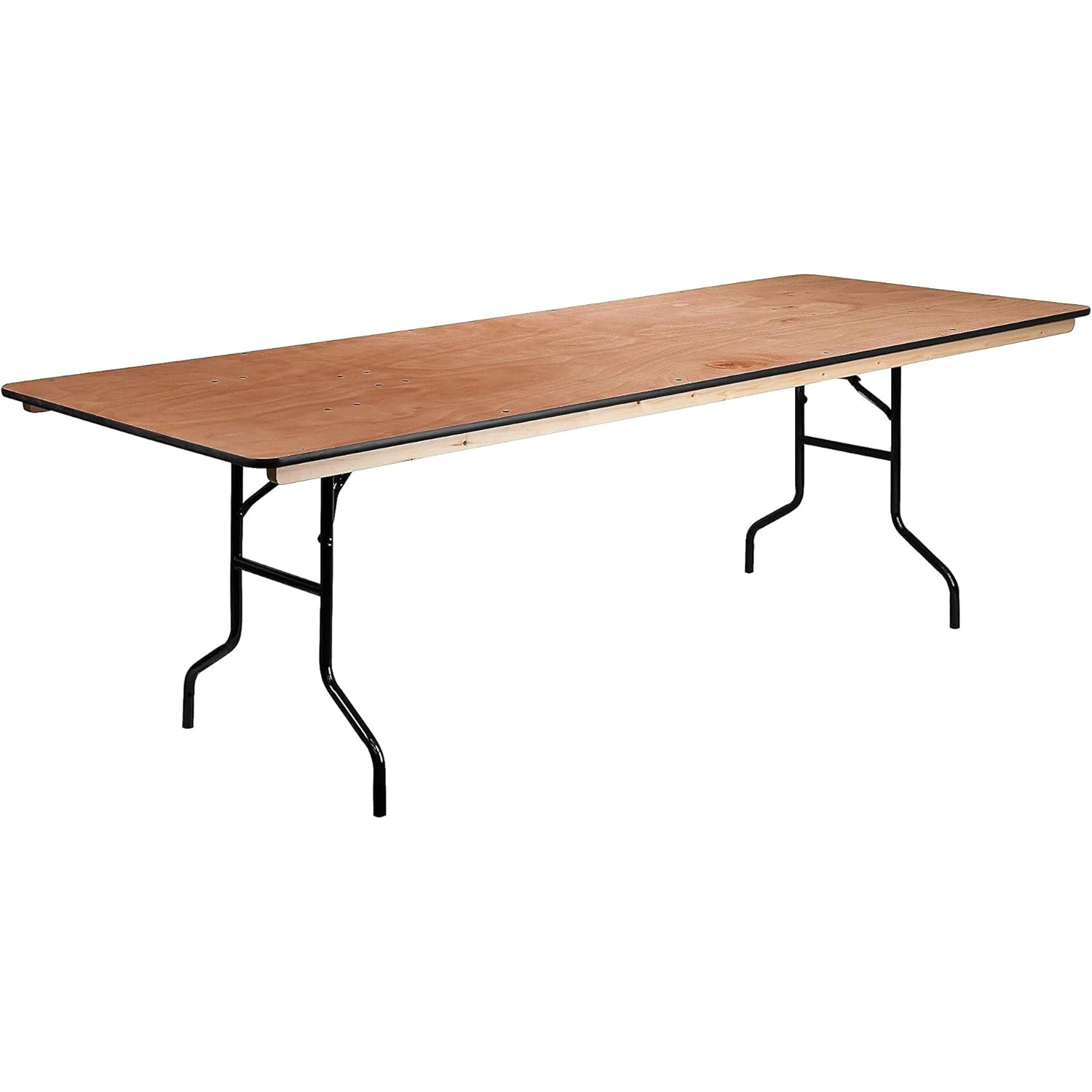 8' Rectangular All-Occasion Wood Folding Event Table, Foldable Portable Banquet Table with Wooden Top, Natural/Black